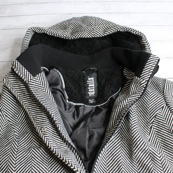 Details Intl Women's Winter Coat Plus Size 3X Wool Hooded Herringbone - Picture 4 of 9